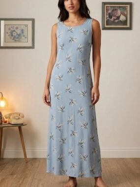 Blue Floral Maxi Dress Vintage Jessica Howard